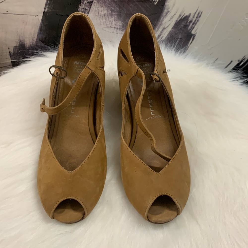 Vintage Jeffrey Campbell peek wedge with ankle strap.